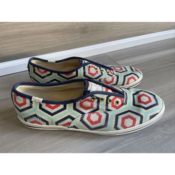 KEDS KATE SPADE Multicolor Geometric CANVAS SLIP‎ ON SHOES SNEAKERS SZ 7 Womens - Picture 1 of 11